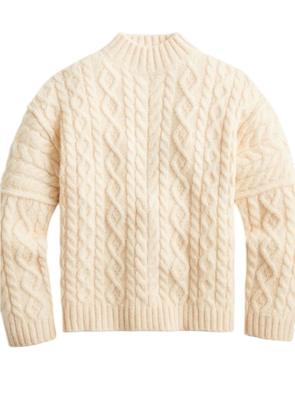 J. Crew Oversized Cable Knit Turtleneck Sweater S Cream Chunky Fisherman Wool